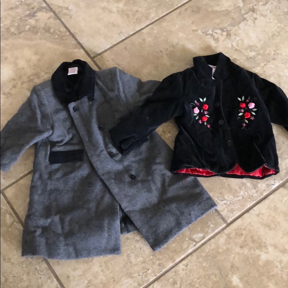 Toddler girl peacoat and crushed velvet blazer.